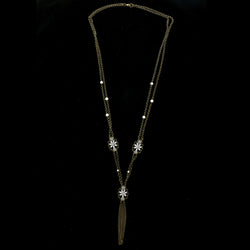 Luxury Crystal Antiqued Y-Necklace Gold & White NWOT