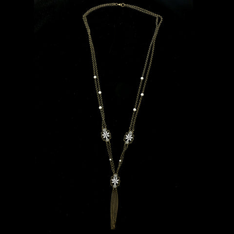 Luxury Crystal Antiqued Y-Necklace Gold & White NWOT
