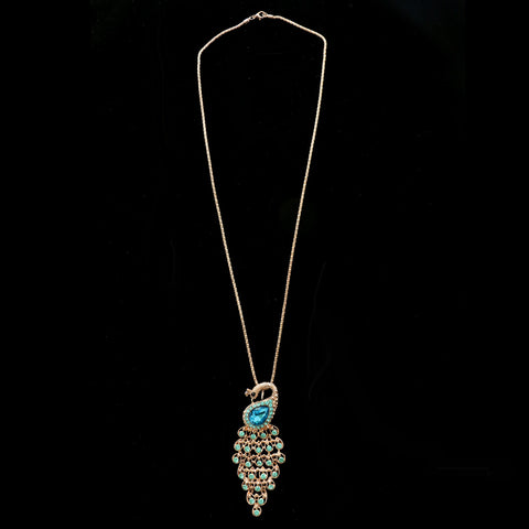 Luxury Crystal Peacock Pendant-Necklace Gold & Green NWOT
