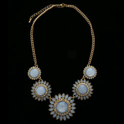 Luxury Crystal Flower Necklace Gold & Blue NWOT