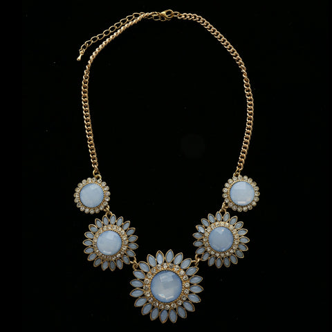 Luxury Crystal Flower Necklace Gold & Blue NWOT