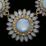 Luxury Crystal Flower Necklace Gold & Blue NWOT