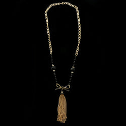Luxury Crystal Bow Y-Necklace Gold & Black NWOT