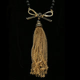 Luxury Crystal Bow Y-Necklace Gold & Black NWOT