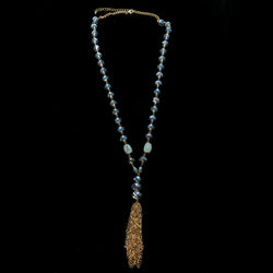 Luxury Faceted Crystal Y-Necklace Gold & Blue NWOT