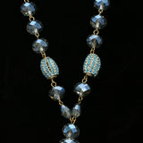 Luxury Faceted Crystal Y-Necklace Gold & Blue NWOT