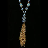 Luxury Faceted Crystal Y-Necklace Gold & Blue NWOT