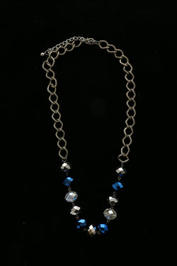 Luxury Faceted Necklace Gunmetal/Blue NWOT