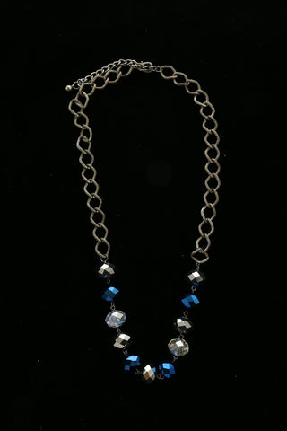 Luxury Faceted Necklace Gunmetal/Blue NWOT