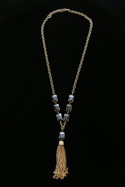 Luxury Faceted Crystal Y-Necklace Gold & Gray NWOT