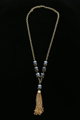 Luxury Faceted Crystal Y-Necklace Gold & Gray NWOT