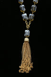 Luxury Faceted Crystal Y-Necklace Gold & Gray NWOT
