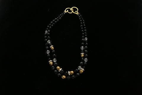 Luxury Faceted Crystal Necklace Gold & Black NWOT