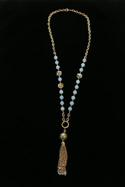Luxury Faceted Y-Necklace Gold/White NWOT