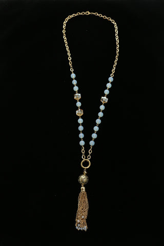 Luxury Faceted Y-Necklace Gold/White NWOT