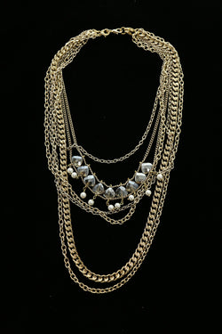 Luxury Faceted Necklace Gold/Clear NWOT