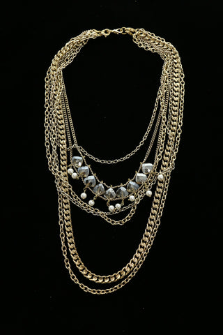 Luxury Faceted Necklace Gold/Clear NWOT