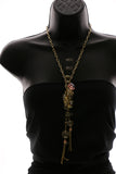 Luxury Faceted Crystal Y-Necklace Gold & Pink NWOT