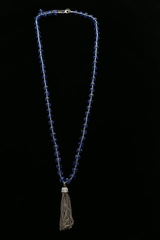 Luxury Faceted Crystal Y-Necklace Silver & Blue NWOT