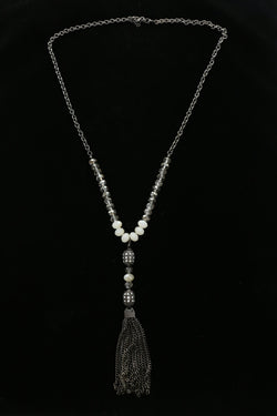 Luxury Crystal Faceted Y-Necklace Gunmetal & White NWOT
