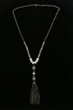 Luxury Crystal Faceted Y-Necklace Gunmetal & White NWOT