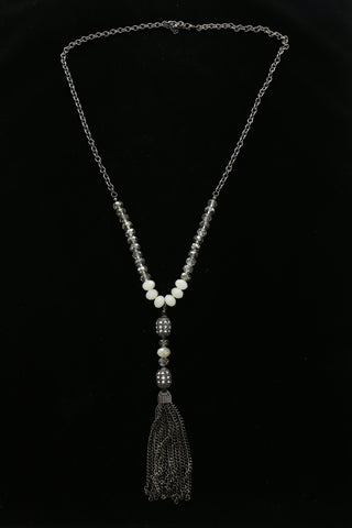 Luxury Crystal Faceted Y-Necklace Gunmetal & White NWOT