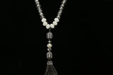 Luxury Crystal Faceted Y-Necklace Gunmetal & White NWOT