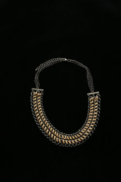 Luxury Leather Necklace Gunmetal/Brown NWOT
