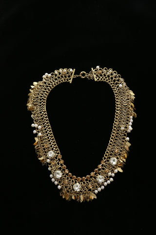 Luxury Pearl Crystal Necklace Gold & White NWOT