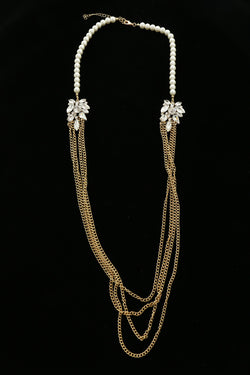 Luxury Pearl Crystal Necklace Gold & White NWOT