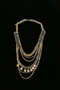 Luxury Hammered Finish Leather Necklace Gold & Blue NWOT