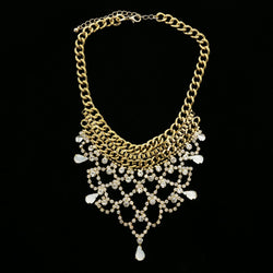 Luxury Faceted Crystal Choker-Necklace Gold & White NWOT