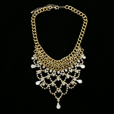 Luxury Faceted Crystal Choker-Necklace Gold & White NWOT
