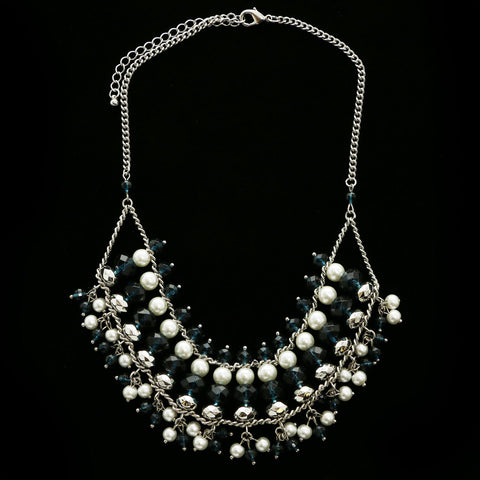 Luxury Faceted Pearl Necklace Silver & Blue NWOT