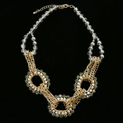 Luxury Faceted Crystal Necklace Gold & Green NWOT