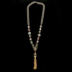 Luxury Faceted Crystal Y-Necklace Gold & Pink NWOT