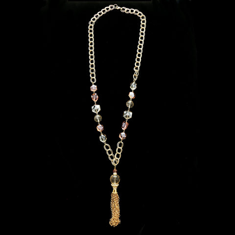 Luxury Faceted Crystal Y-Necklace Gold & Pink NWOT