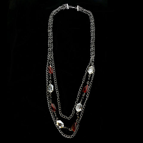 Luxury Faceted Necklace Gunmetal/Red NWOT