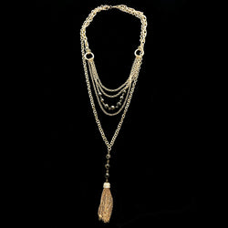 Luxury Faceted Crystal Y-Necklace Gold & Black NWOT