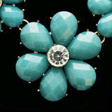 Luxury Crystal Faceted Flowers Necklace Gold & Blue NWOT
