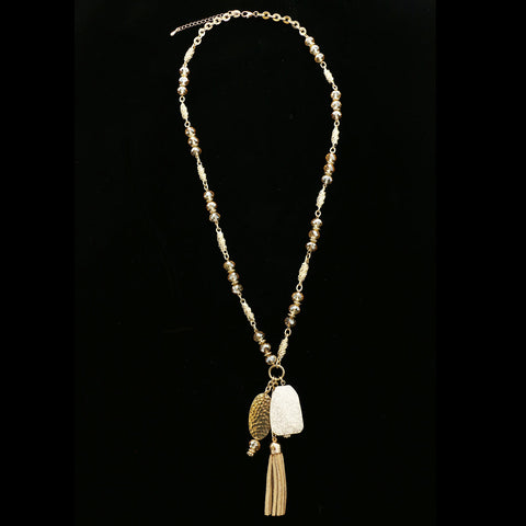 Luxury Semi-Precious Necklace Gold/White NWOT