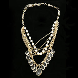Luxury Faceted Pearl Necklace Gold & White NWOT