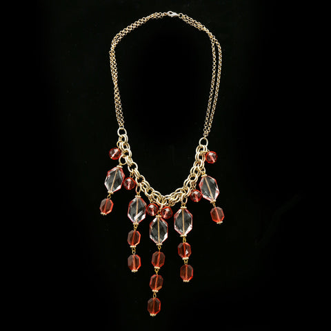 Luxury Faceted Y-Necklace Gold/Red NWOT