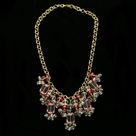 Luxury Faceted Crystal Necklace Gold & Pink NWOT