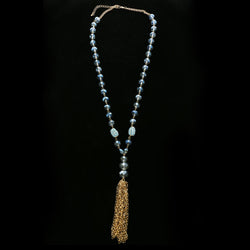 Luxury Faceted Crystal Y-Necklace Gold & Blue NWOT