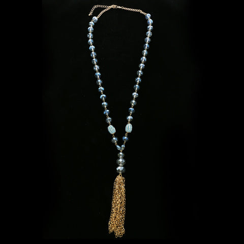 Luxury Faceted Crystal Y-Necklace Gold & Blue NWOT