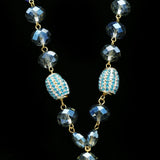 Luxury Faceted Crystal Y-Necklace Gold & Blue NWOT