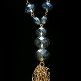 Luxury Faceted Crystal Y-Necklace Gold & Blue NWOT
