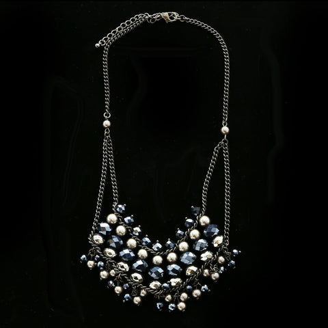 Luxury Faceted Necklace Gunmetal/Blue NWOT