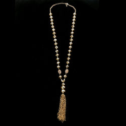 Luxury Crystal Faceted Y-Necklace Gold & Brown NWOT